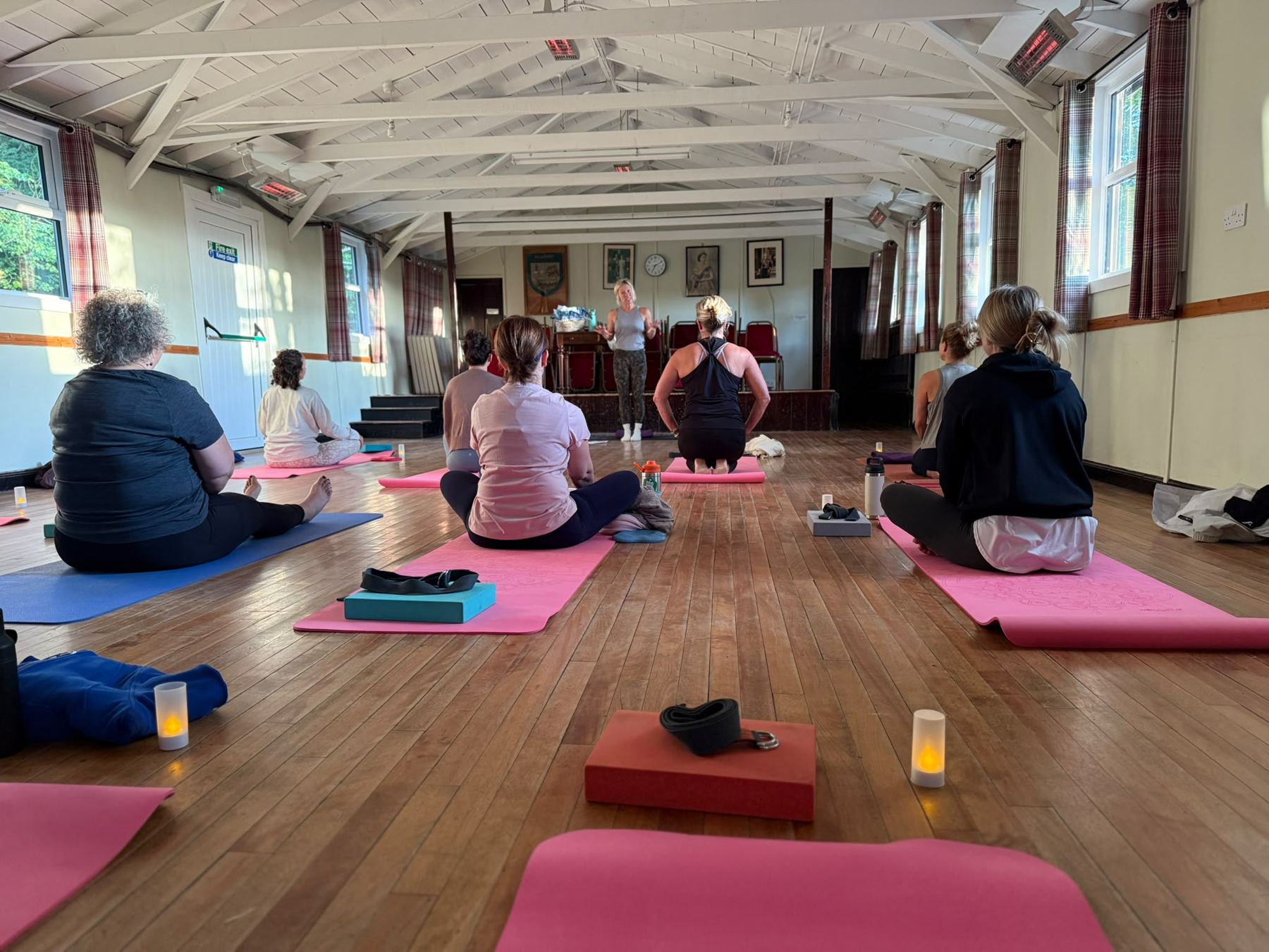Morning yoga in the village hall